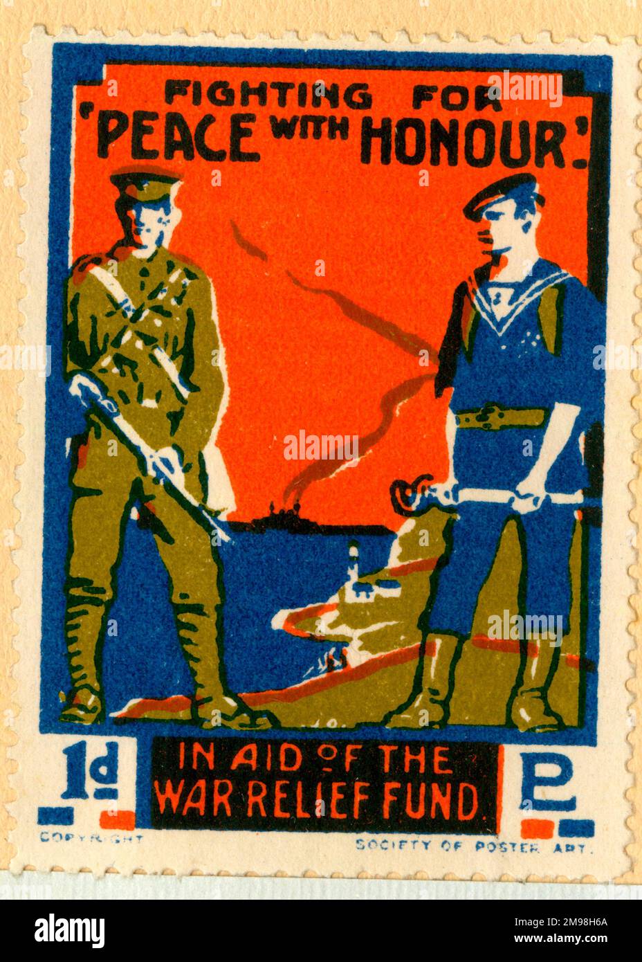 War Relief Fund stamp, First World War - Fighting for Peace with Honour. Stock Photo