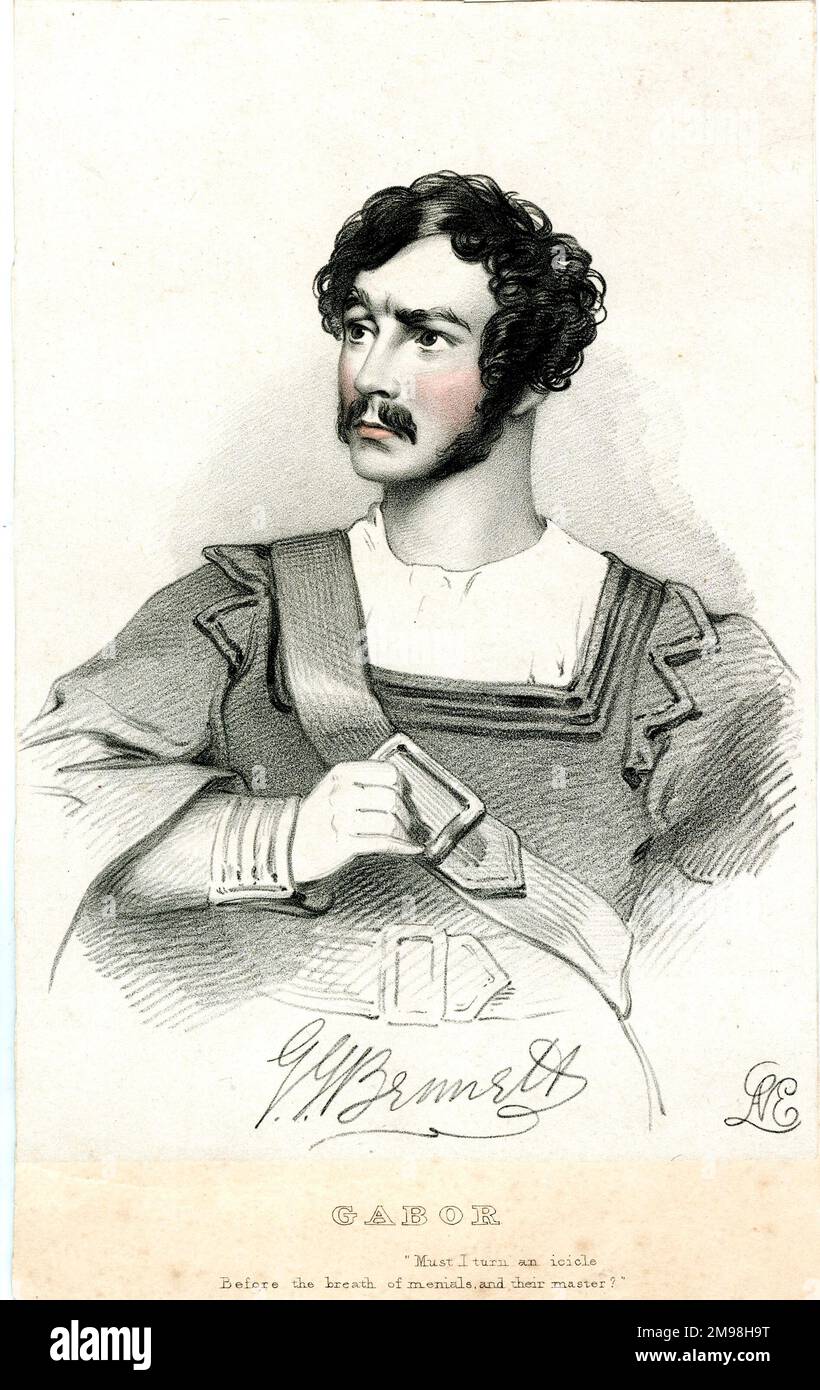 George John Bennett (1800-1879), actor, in the role of Gabor, a character in the play Werner, or The Inheritance, a tragedy by Lord Byron. Stock Photo