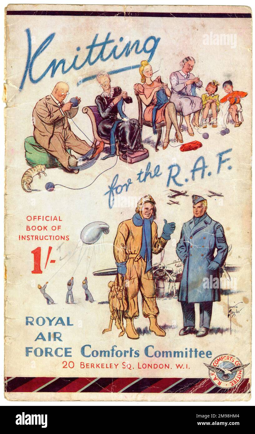 Cover design, instruction booklet, Knitting for the RAF, World War Two, price one shilling. Stock Photo