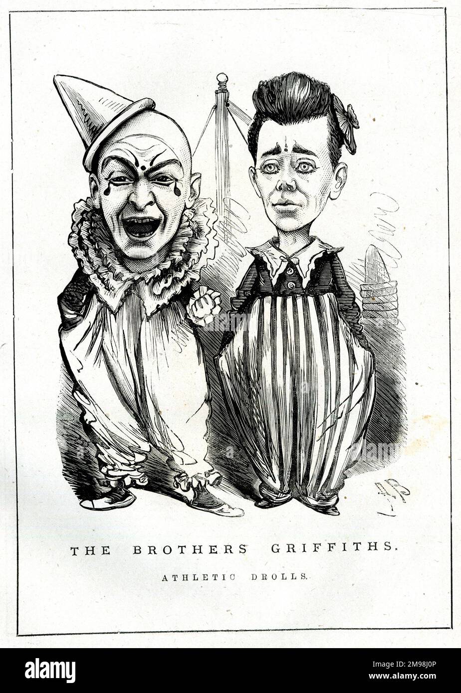 Cartoon, The Brothers Griffiths Athletic Drolls. Two clowns in