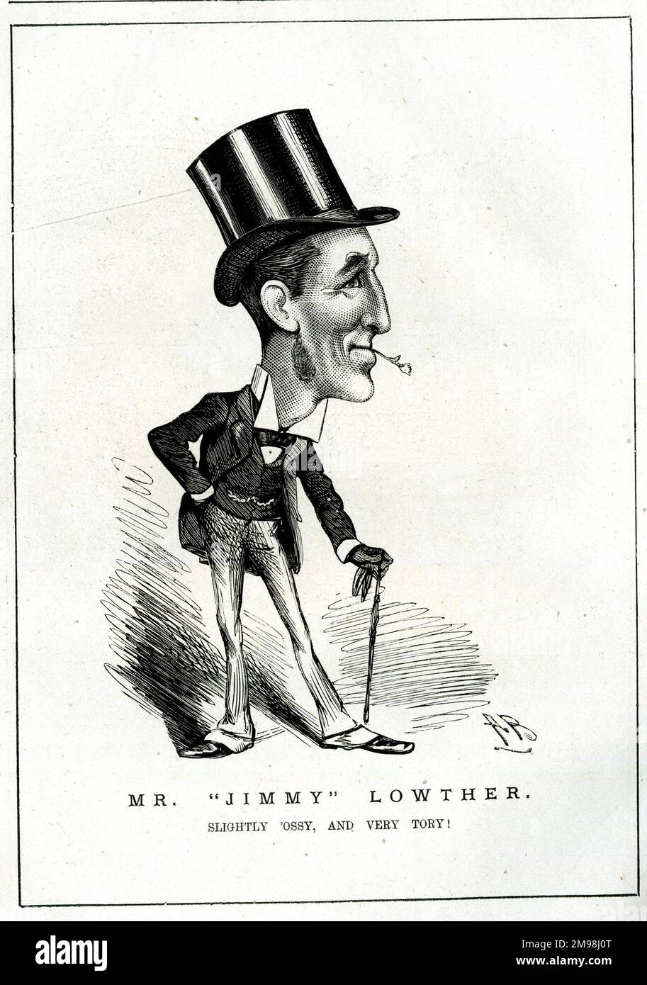Cartoon, James (Jimmy) Lowther (1840-1904), Conservative politician and sportsman -- Slightly 'ossy [horsey], and very Tory! Stock Photo