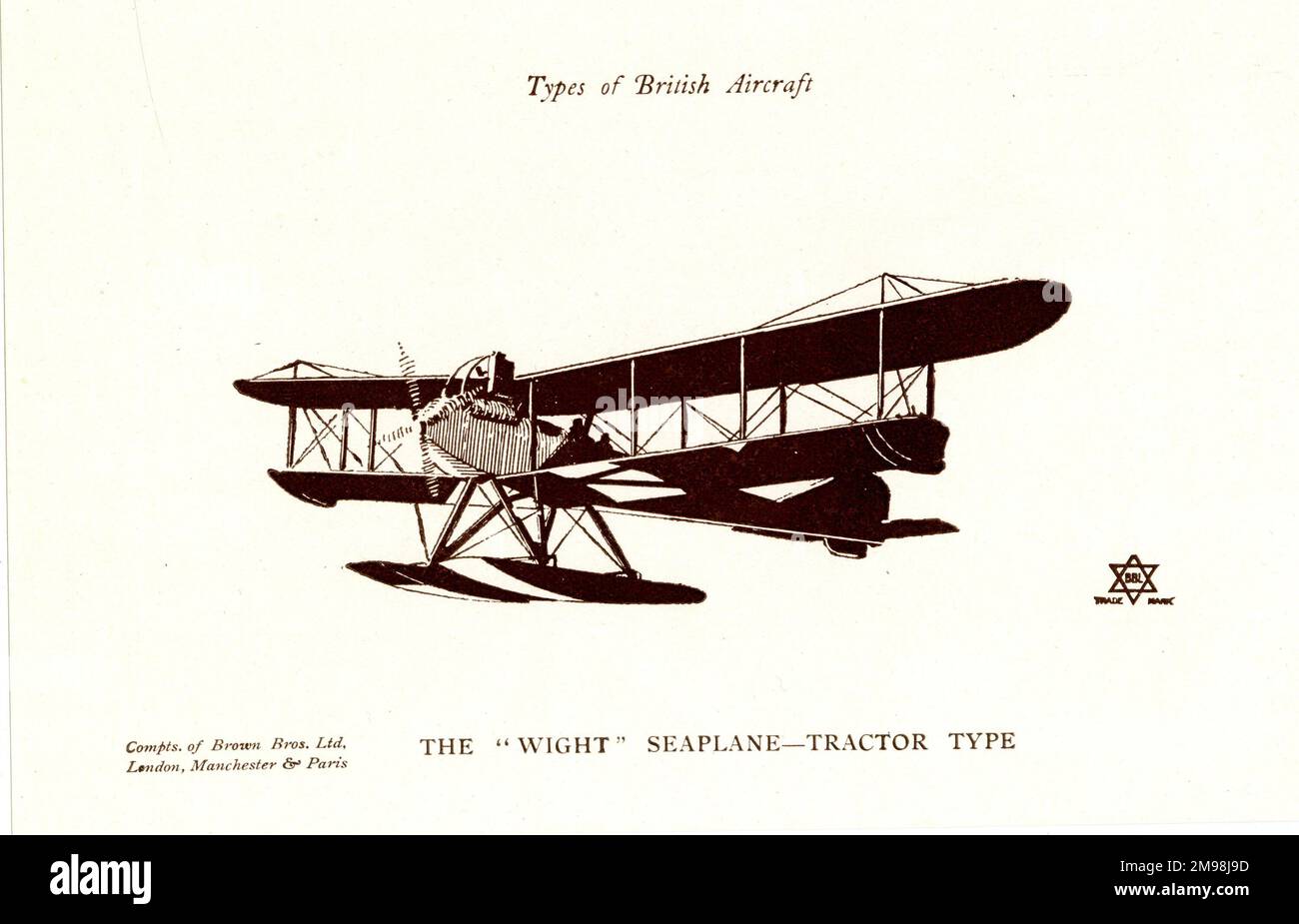 Types of British Aircraft - The Wright Seaplane, tractor type. Stock Photo