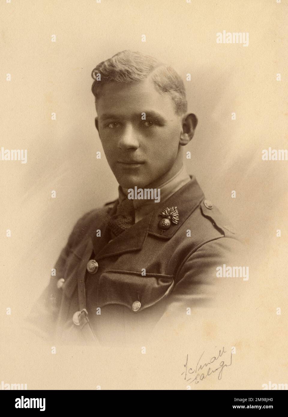 Head and shoulders studio photo, young man in Royal Fusiliers uniform, February 1917. He is Albert Auerbach (1894-1918). Stock Photo