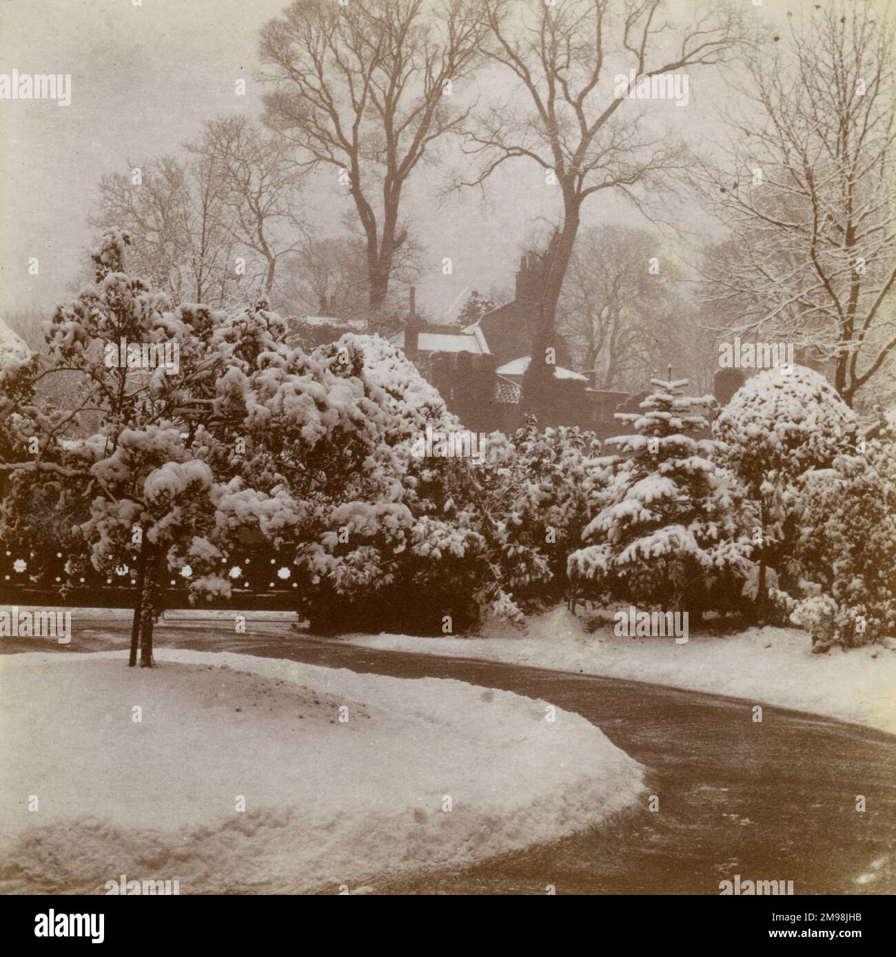Front garden in the snow, 1 Carlton Road, Ealing, West London Stock
