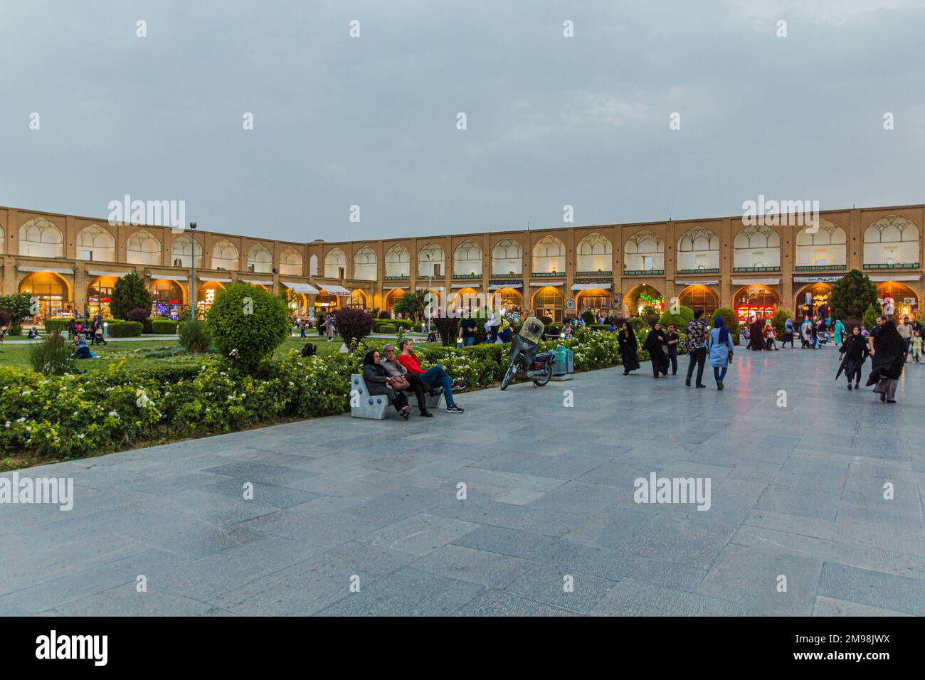 ISFAHAN, IRAN - JULY 10, 2019: People enjoying evening at Naqsh-e Jahan Square in Isfahan, Iran Stock Photo