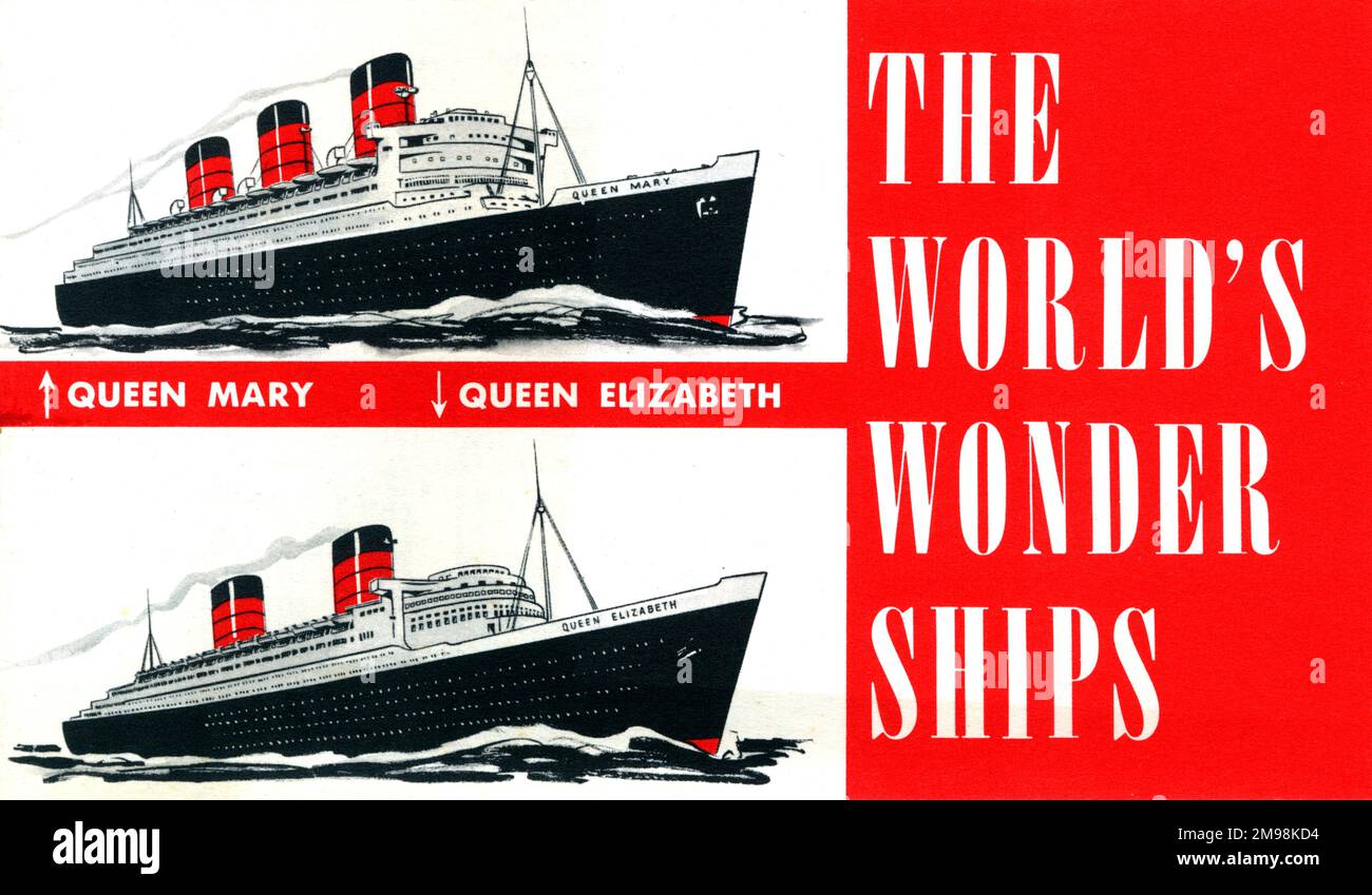 Cover design, The World's Wonder Ships, showing the Queen Mary and