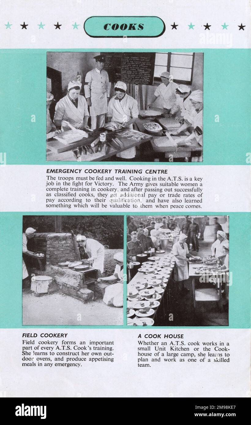 Page in an ATS recruitment leaflet, showing cooks in training and at work. Stock Photo