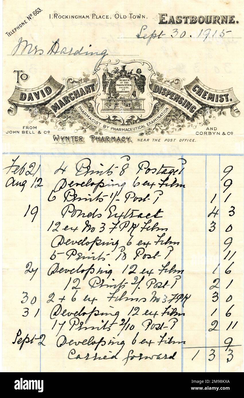 Stationery, David Marchant, Dispensing Chemist, 1 Rockingham Place, Old