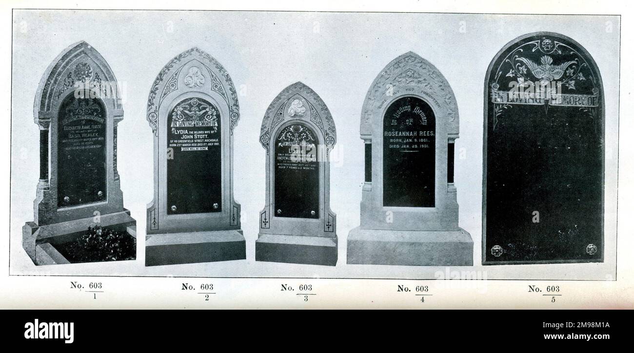 Funerary Monuments - Five Headstones. Stock Photo