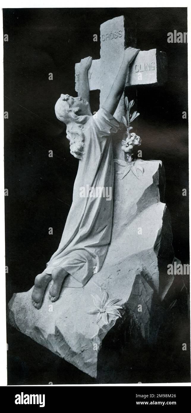 Funerary Monument - Woman clinging to Cross. Stock Photo