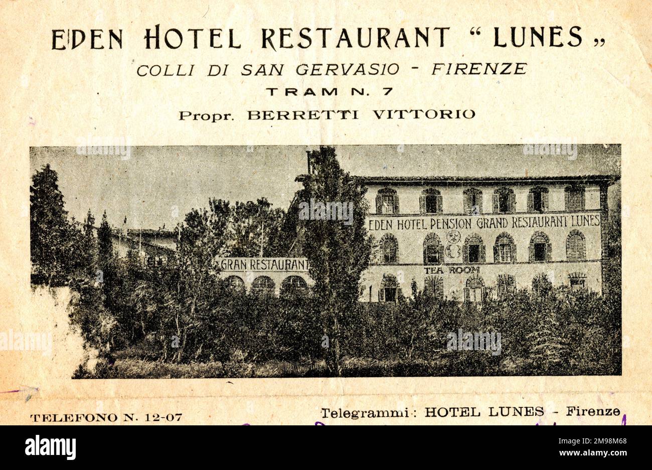 Stationery design, Eden Hotel Restaurant Lunes, Florence, Italy. Stock Photo