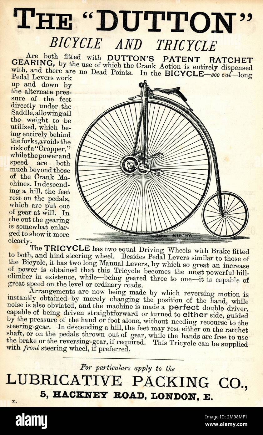 Advertisement, The Dutton Bicycle and Tricycle. Stock Photo