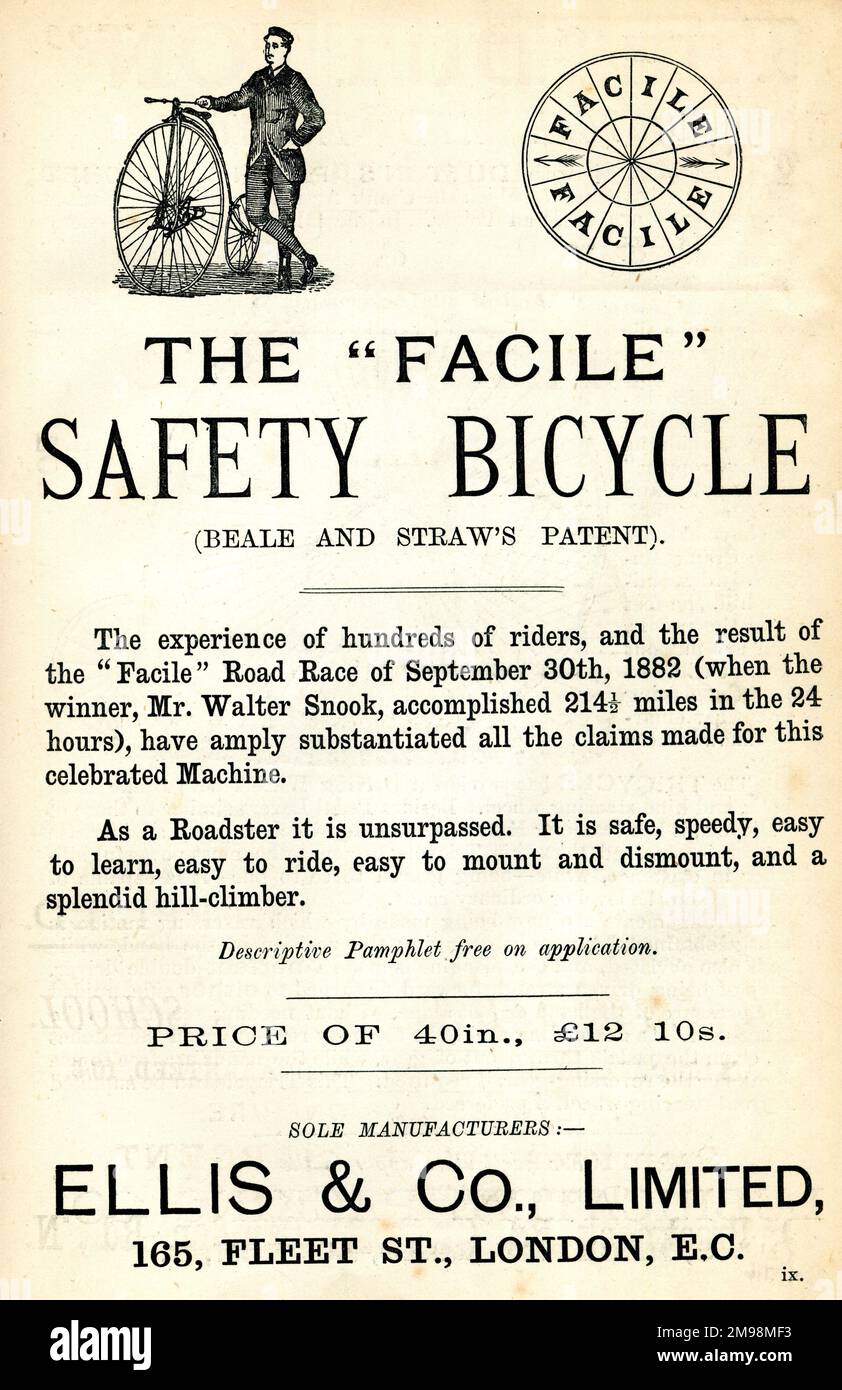 Advertisement, The Facile Safety Bicycle, Ellis & Co Limited, Fleet Street, London. Stock Photo