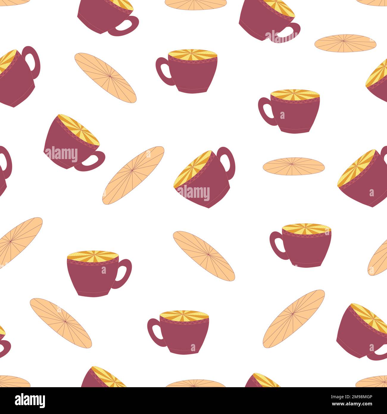 Cups and saucers bright seamless pattern. Tea, tea shop, coffee ...
