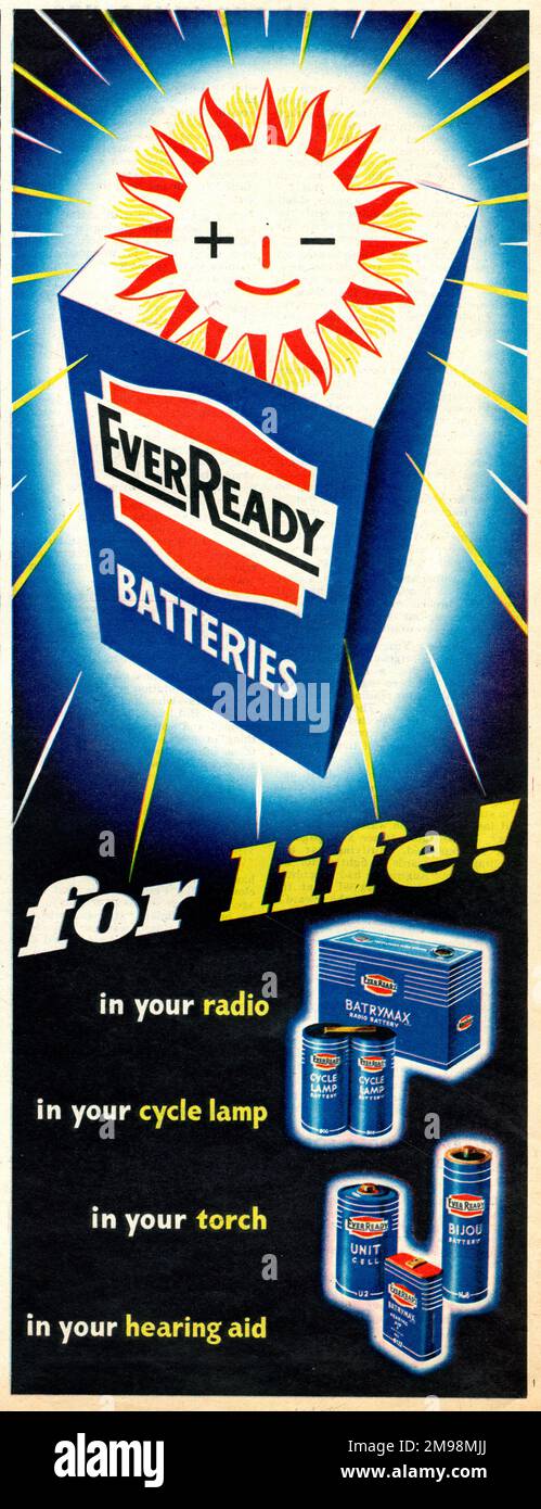 Advertisement, Ever Ready Batteries. Stock Photo
