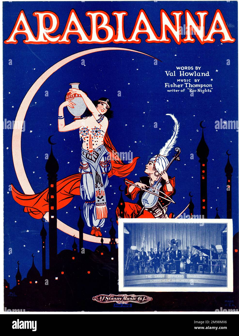 Music cover, Arabianna, words by Val Howland, music by Fisher Thompson, as performed by The Savoy Orpheans Band. Stock Photo