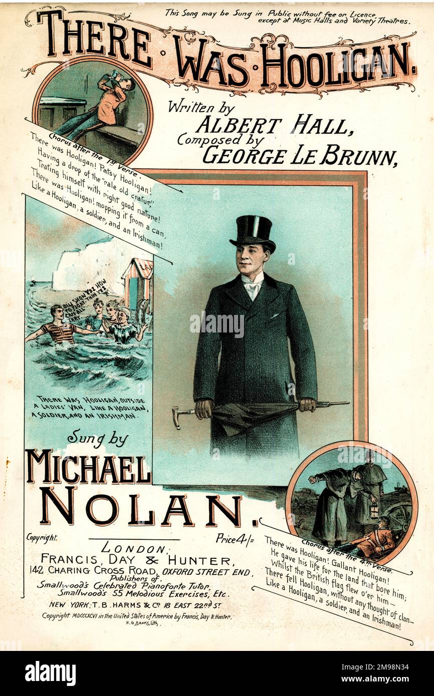 Music cover, There Was Hooligan, written by Albert Hall, composed by George Le Brunn, sung by Michael Nolan. Stock Photo