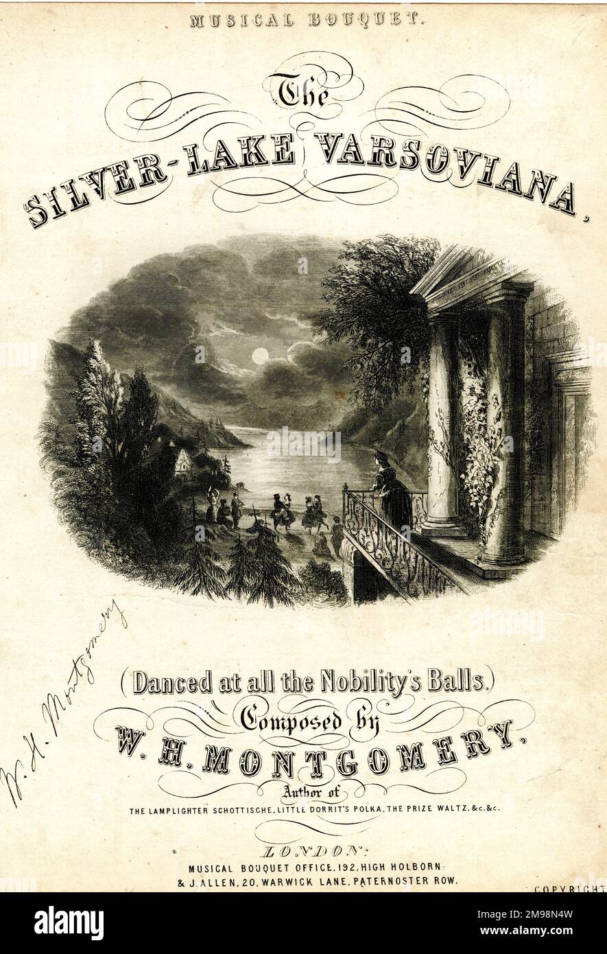 Music cover, The Silver-Lake Varsoviana, composed by W H Montgomery, danced at all the Nobility's Balls. Stock Photo