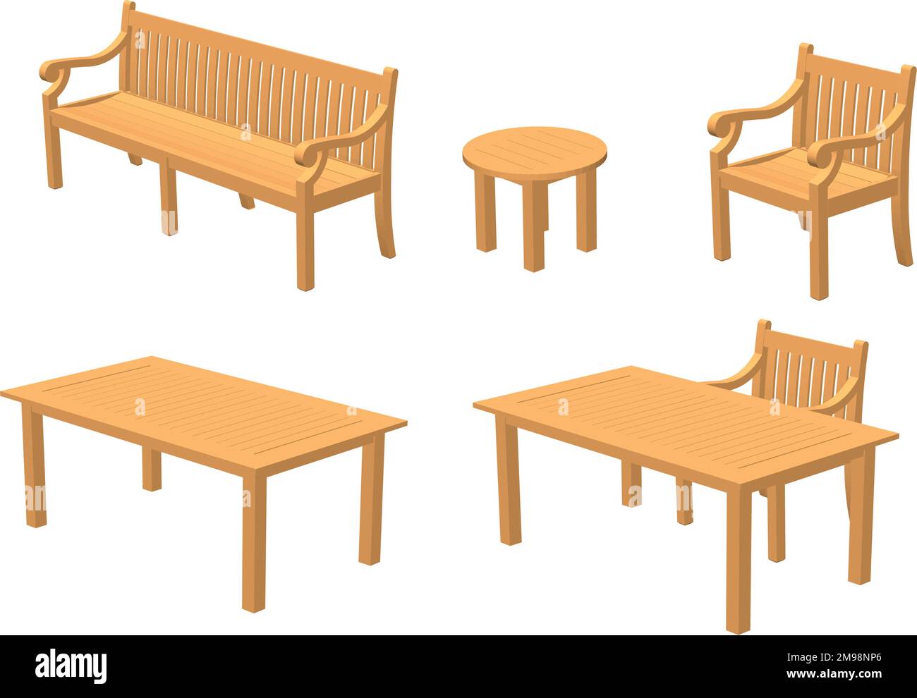 Outdoor wooden furniture set illustration Stock Vector
