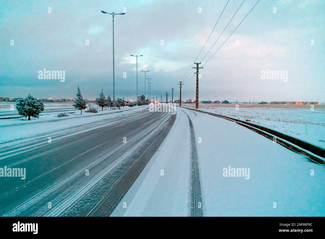 A snowy road Stock Photo