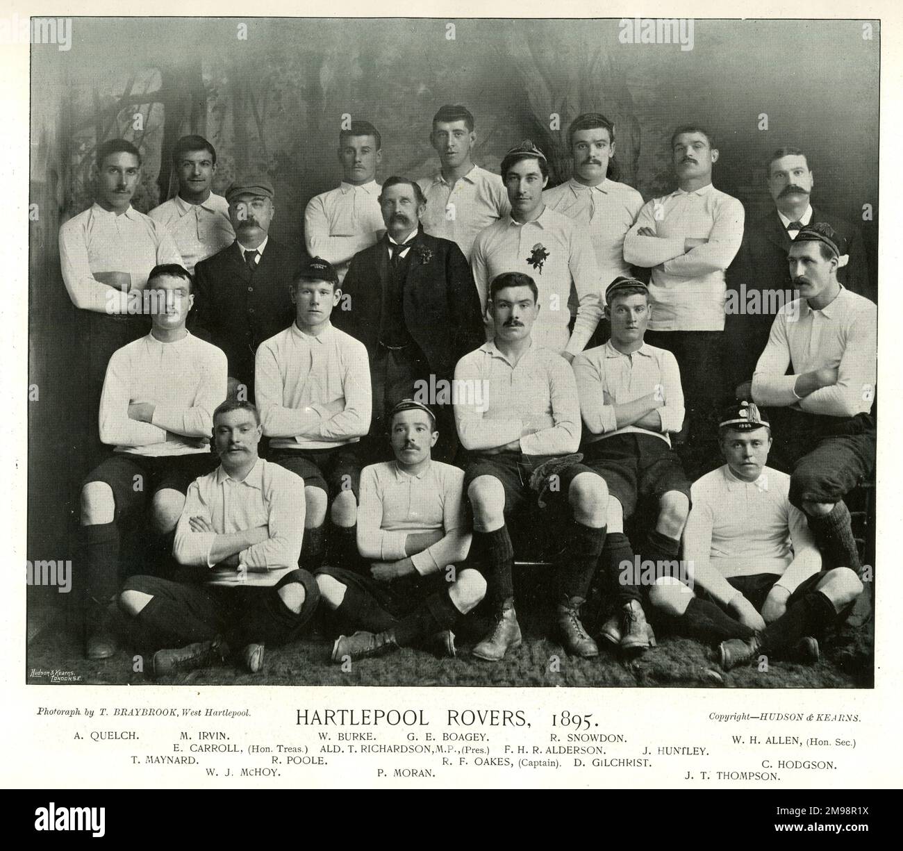 Hartlepool Rovers 1895 Rugby Team: Quelch, Irvin, Burke, Boagey, Snowdon, Allen, Carroll, Richardson, Alderson, Huntley, Maynard, Poole, Oakes, Gilchrist, Hodgson, McHoy, Moran, Thompson. Stock Photo