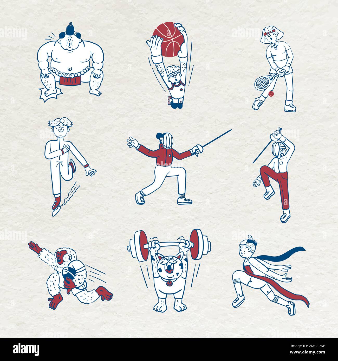 Athletes doodle character collection vector Stock Vector