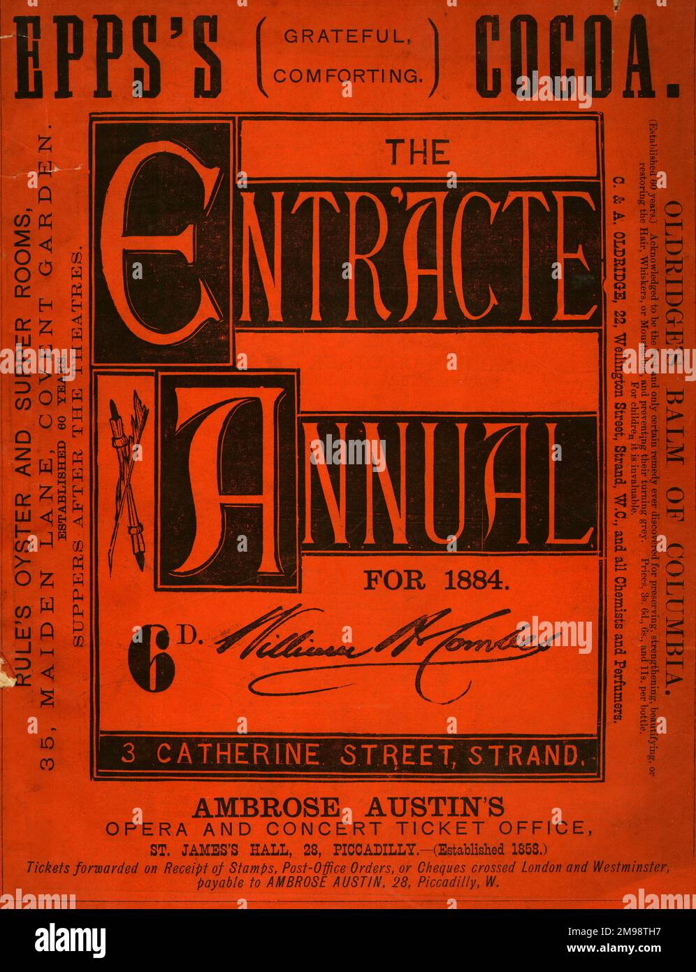 Cover design, The Entr'acte Annual for 1884, containing theatrical cartoons by Alfred Bryan. Stock Photo