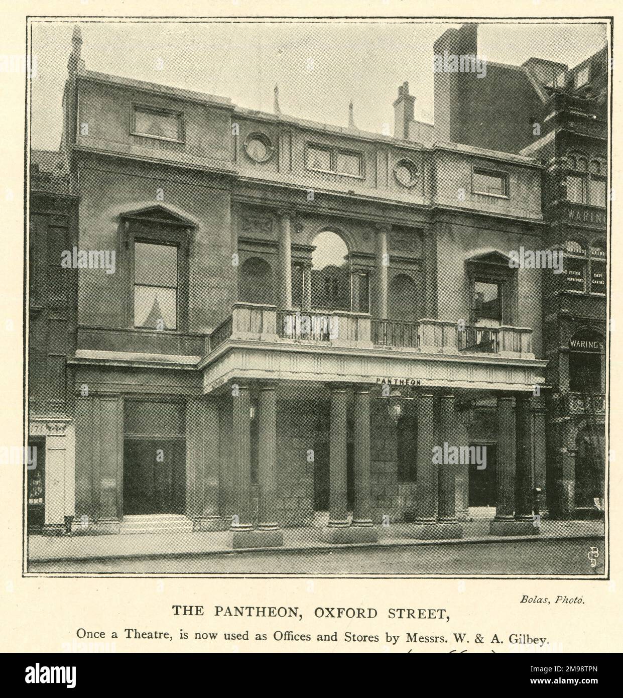 The Pantheon Theatre, Oxford Street, London, by this time used as offices and stores by Messrs W & A Gilbey, wine and spirit merchants. Stock Photo