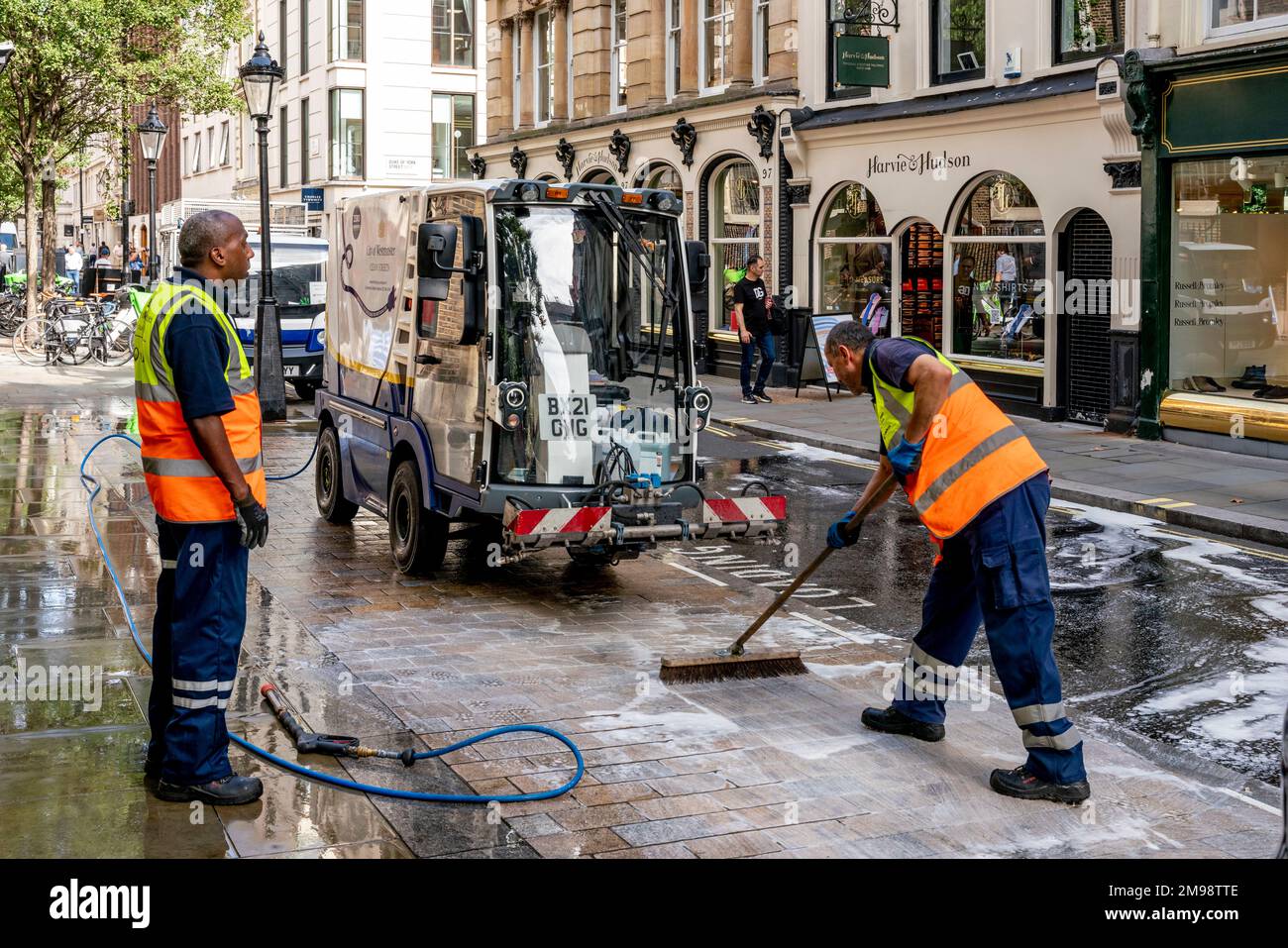 Street Cleaners, Jermyn Street, London, Uk. Stock Photo