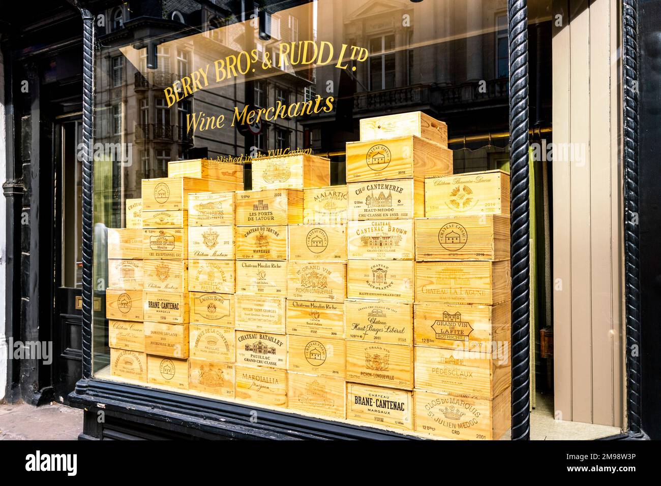 Wine Boxes In The Window of Berry Bros & Rudd Ltd Wine Merchants, St