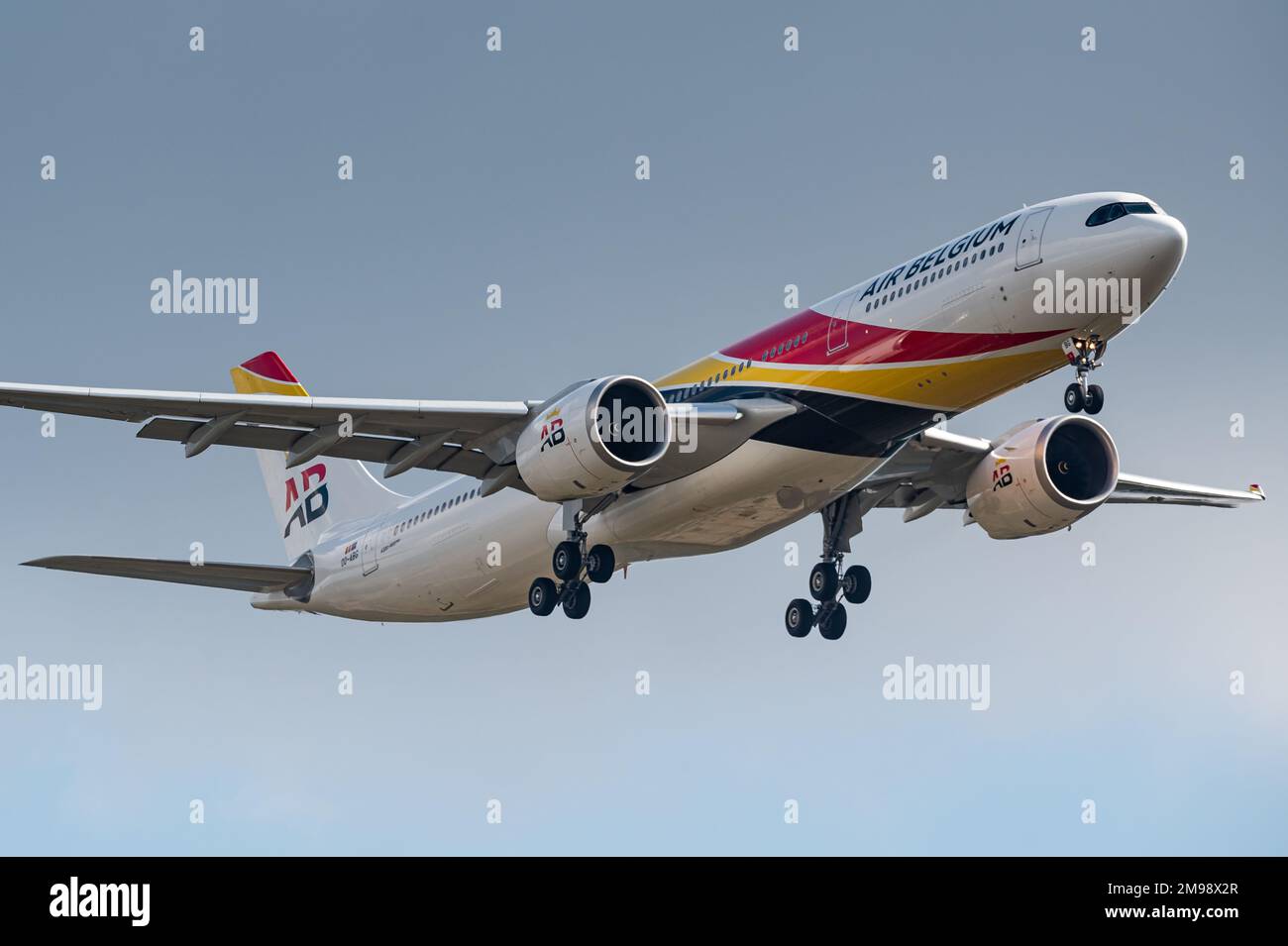 An Airbus A330 passenger aircraft of the Belgian airline company Air Belgium. Stock Photo