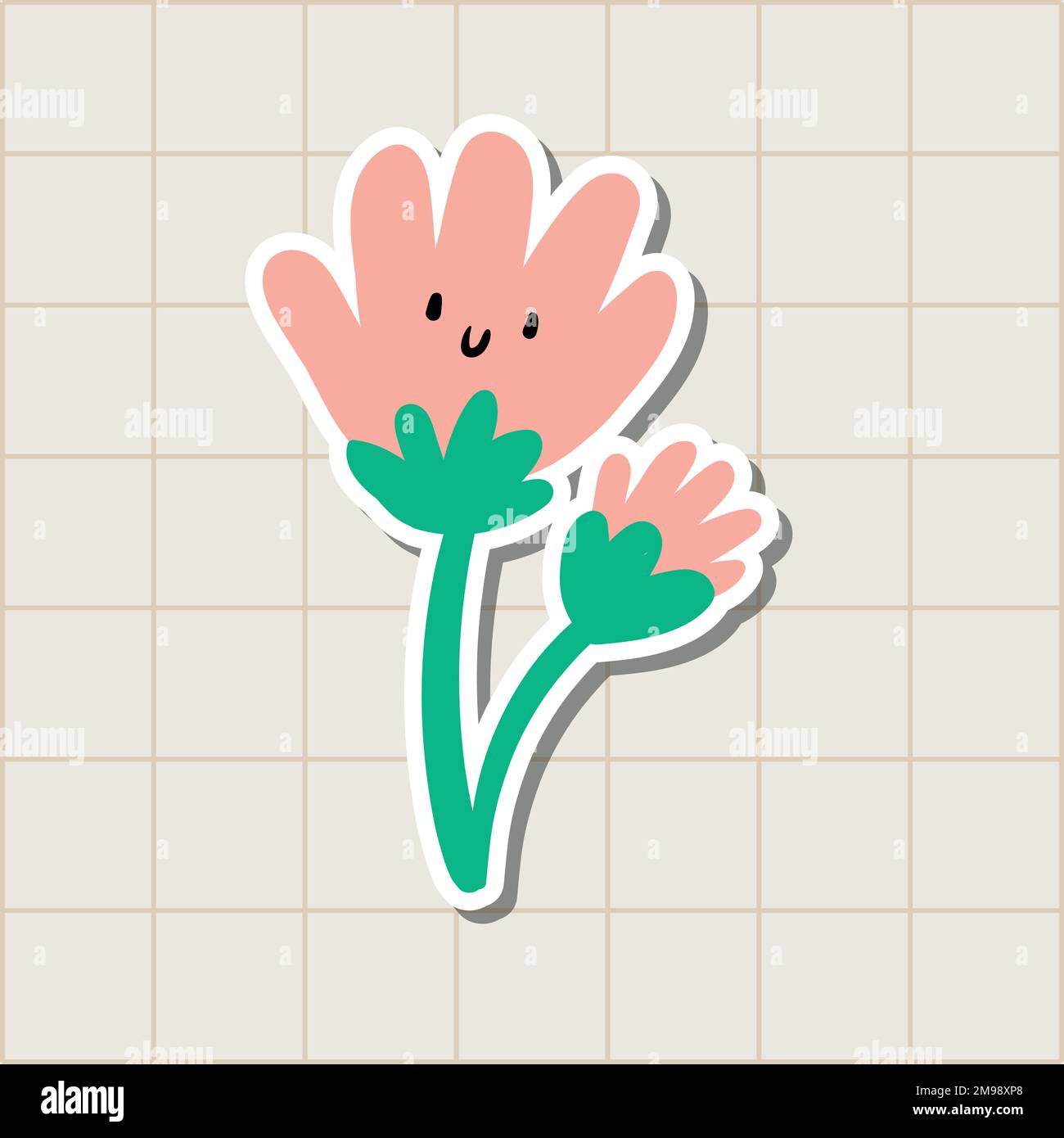 Cute smiling pink flower sticker design element vector Stock Vector ...