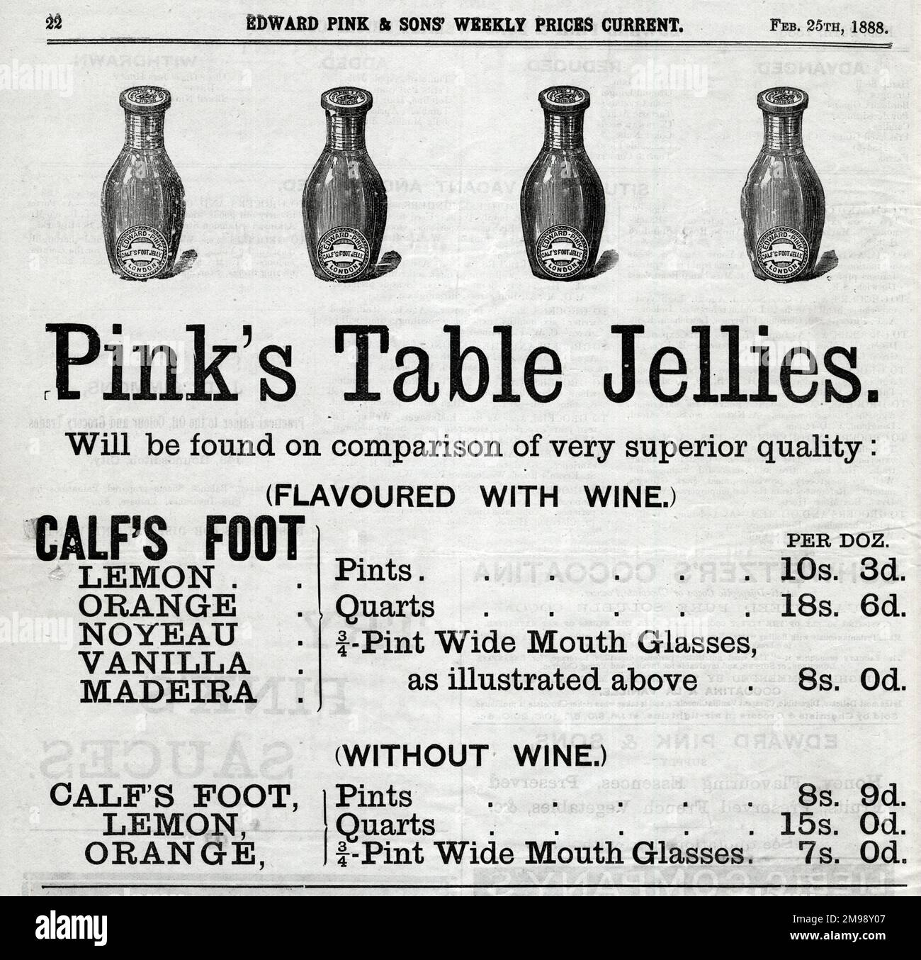 Advert, Edward Pink's Table Jellies. Stock Photo