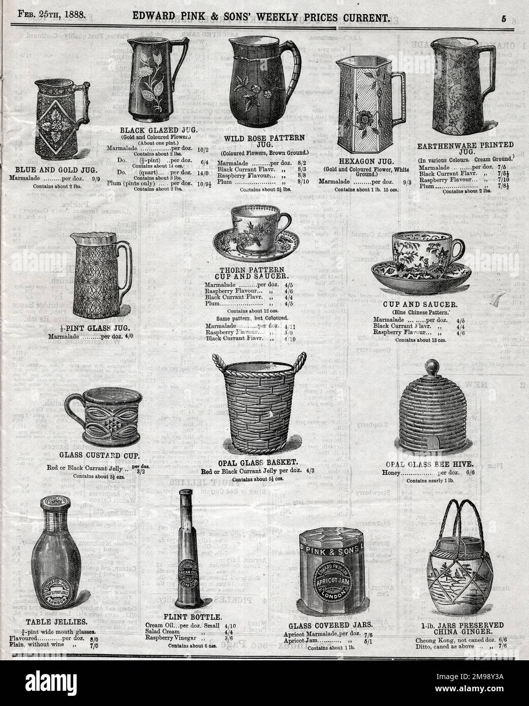 Edward Pink & Sons range of jugs, cups, saucers, etc, with prices Stock Photo Alamy