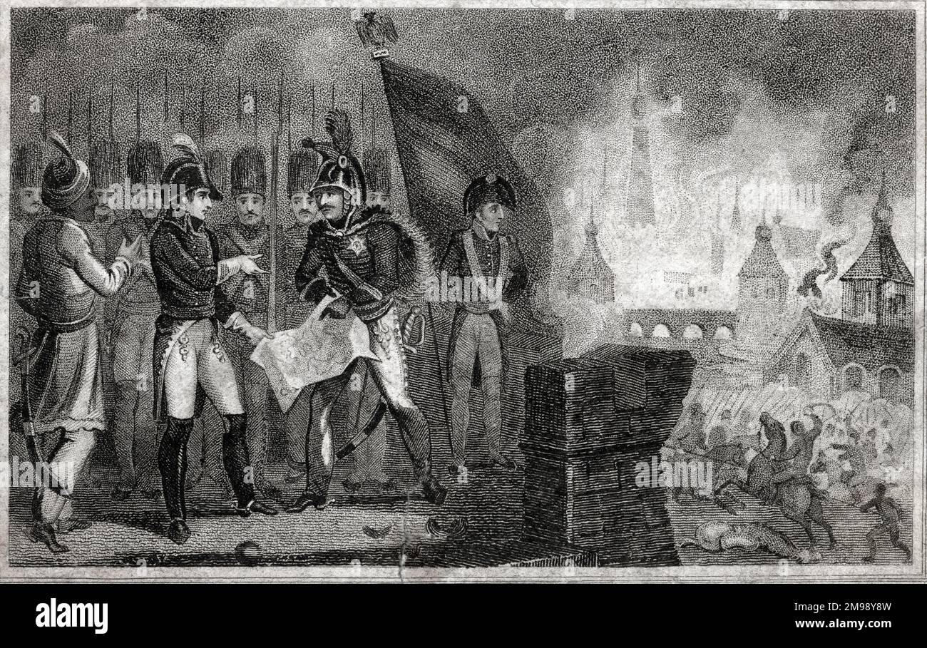 Napoleon at The Burning of Moscow. Stock Photo
