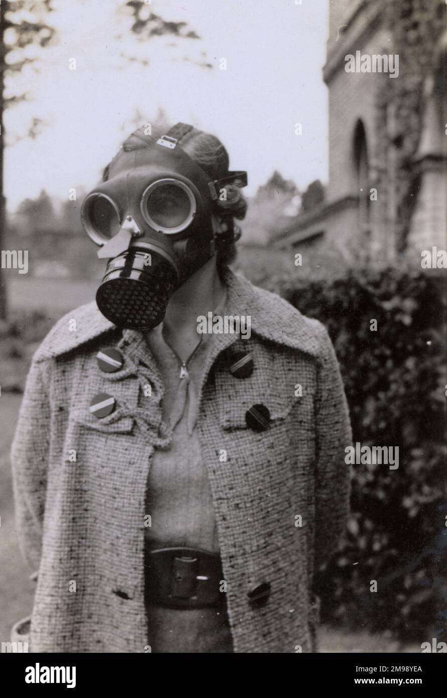 WW2 Home Front Woman In Her Gas Mask Stock Photo Alamy