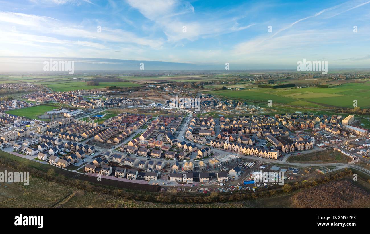 Northstowe Cambridge New Town Drone Panorama Sunset Summer Stock Photo