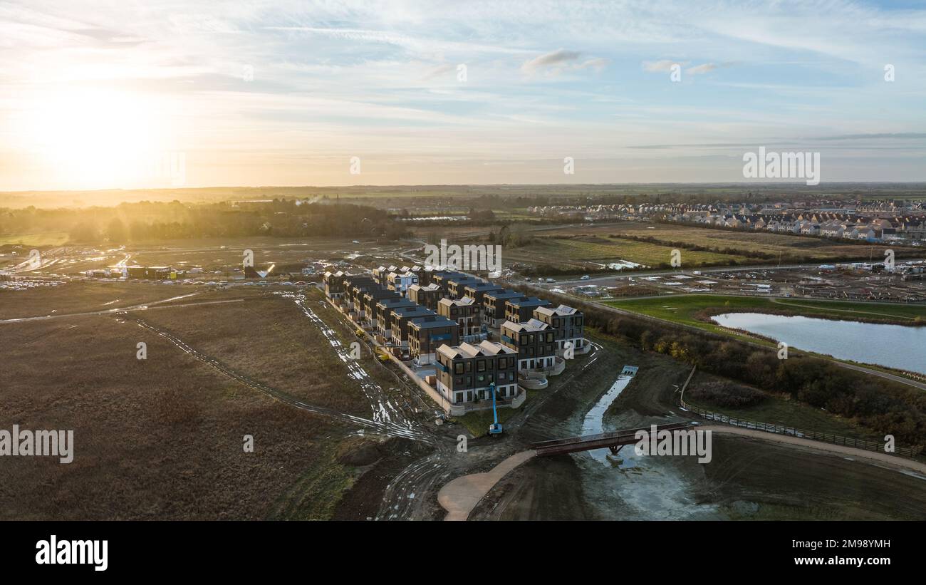 Northstowe Cambridge Modular Housing Landscape Sunset Drone Photo Stock Photo
