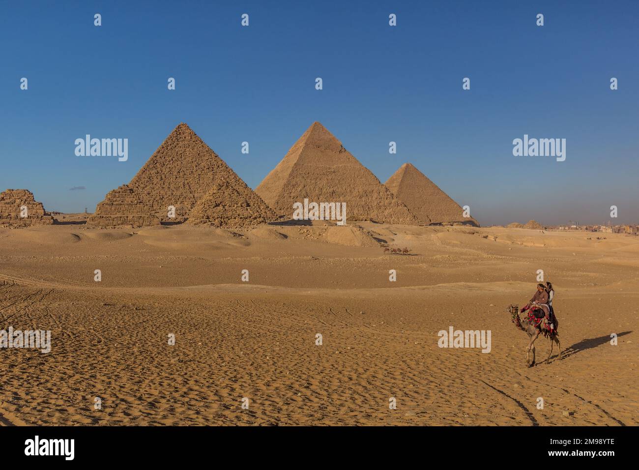 CAIRO, EGYPT - JANUARY 28, 2019: Camel riders in front of the Great ...