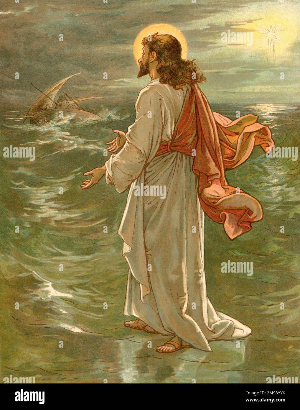 Biblical Tales by John Lawson, Jesus Walks on Water. Stock Photo