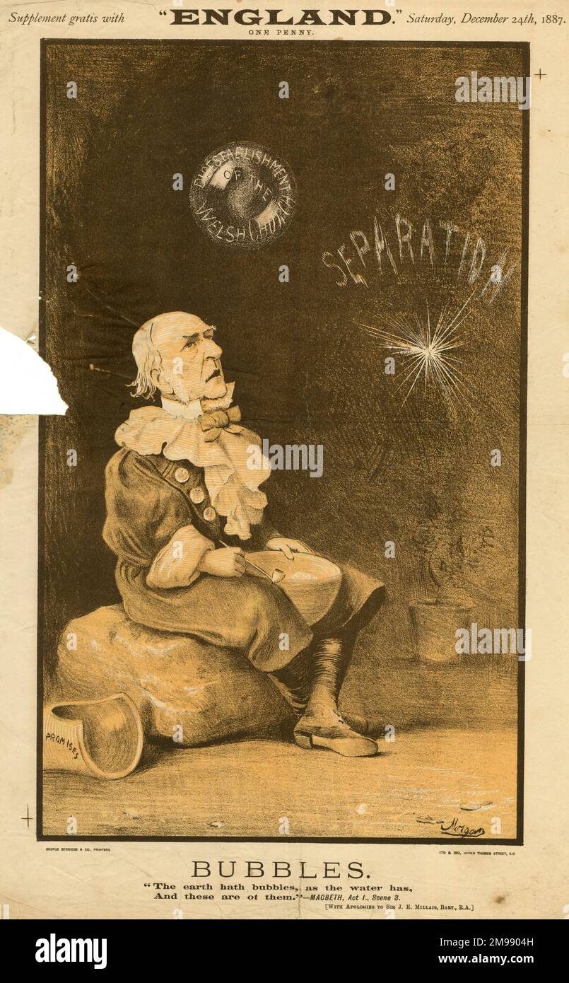 Cartoon of W E Gladstone as John Everett Millais' Bubbles Stock Photo