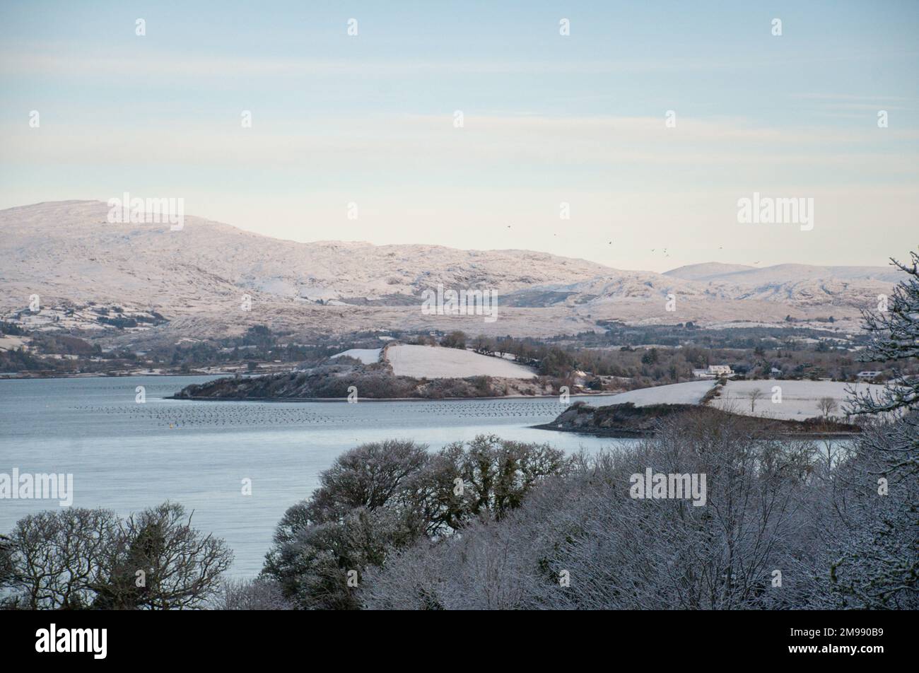 Bantry, West Cork, Ireland. 17th Jan, 2023. Snow is covering parts of West Cork this morning as the temperature plummeted last night. Met Éireann has issued a yellow weather warning for the whole country due to ice and low temperatures. Credit: Karlis Dzjamko/ Alamy Live News Stock Photo