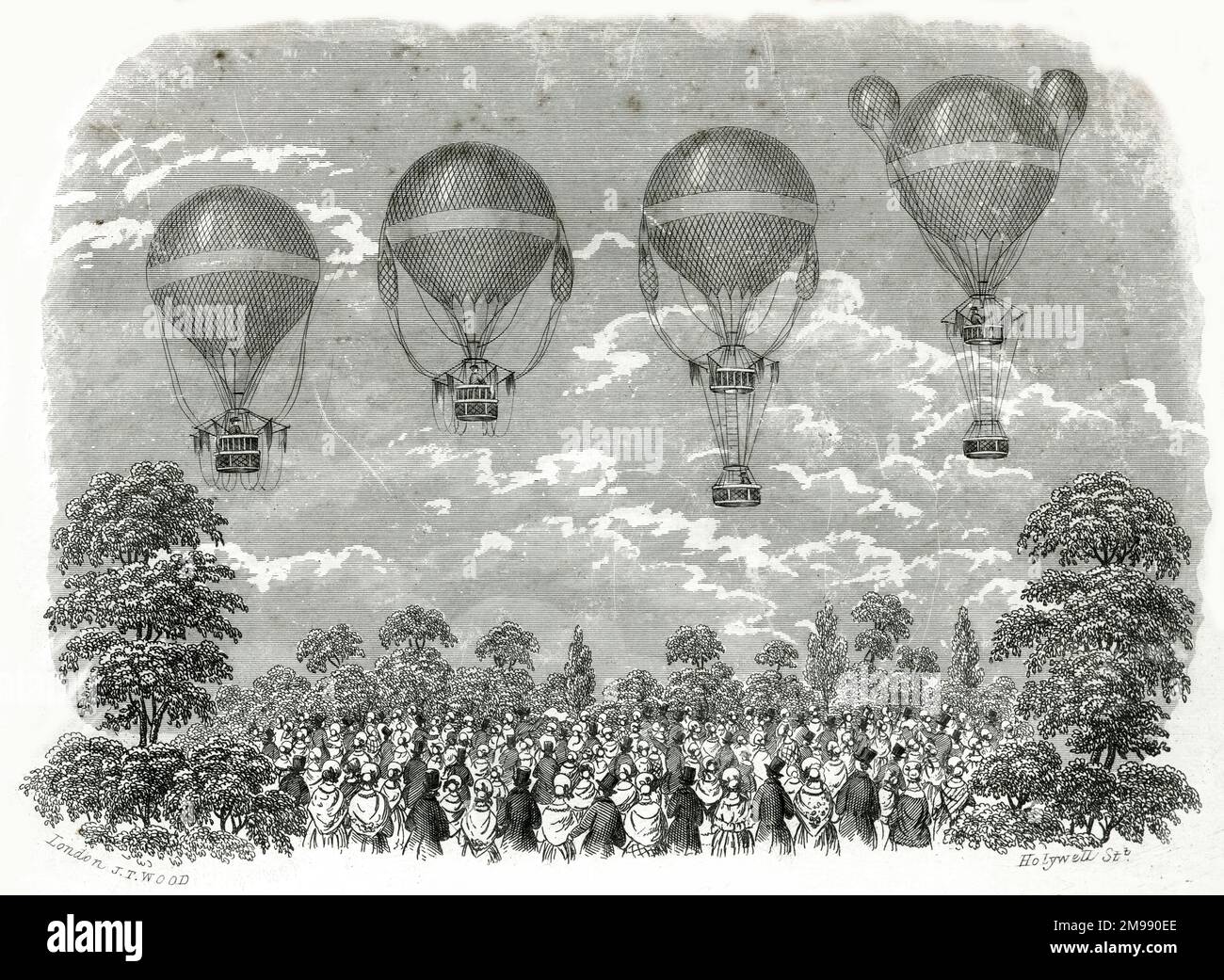 George B Bales, newly invented Aerostatic Machine - Ballooning. Stock Photo