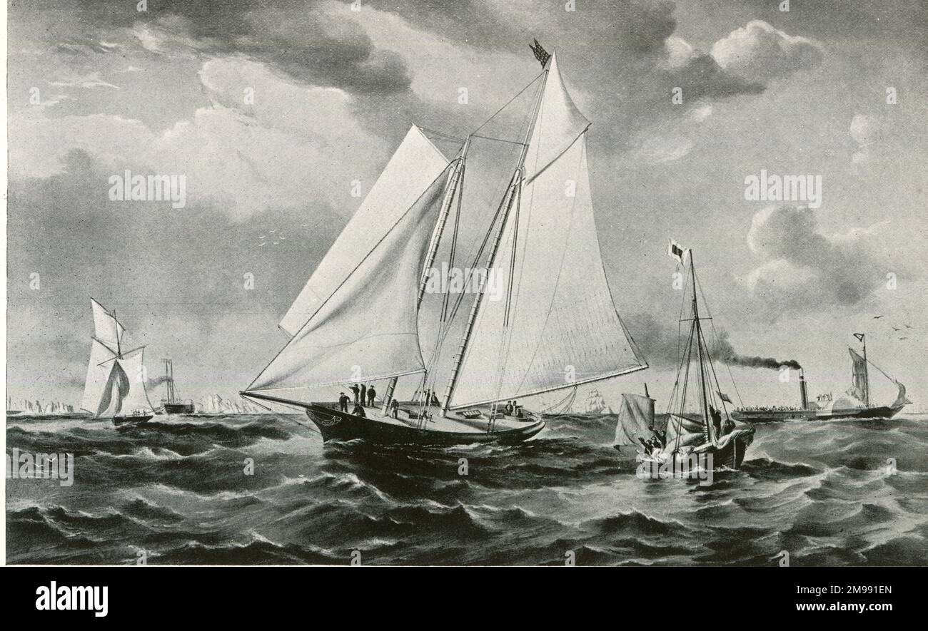 The America yacht winning at Cowes in 1851. Stock Photo