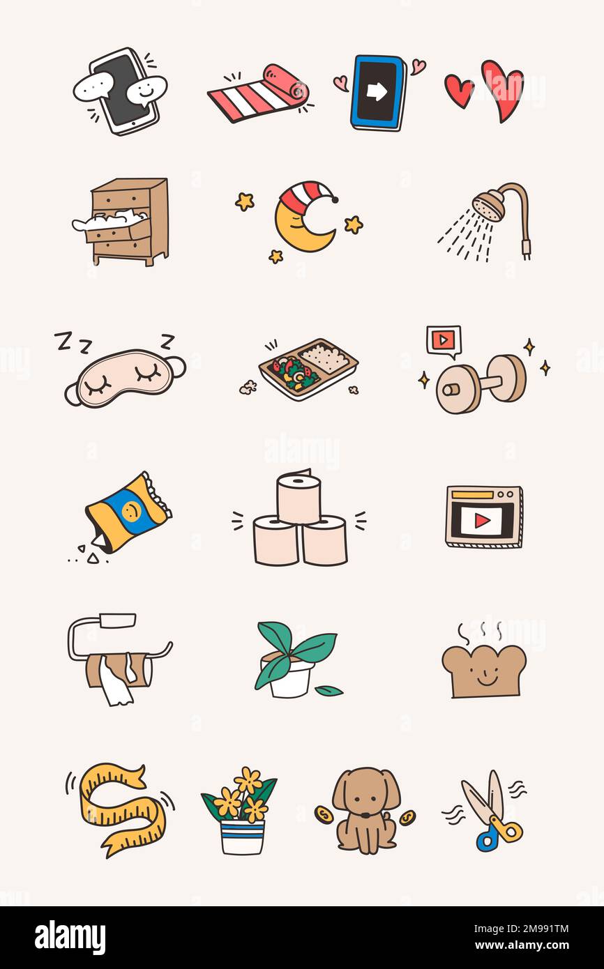 Cute social distancing and quarantine icon set vector Stock Vector