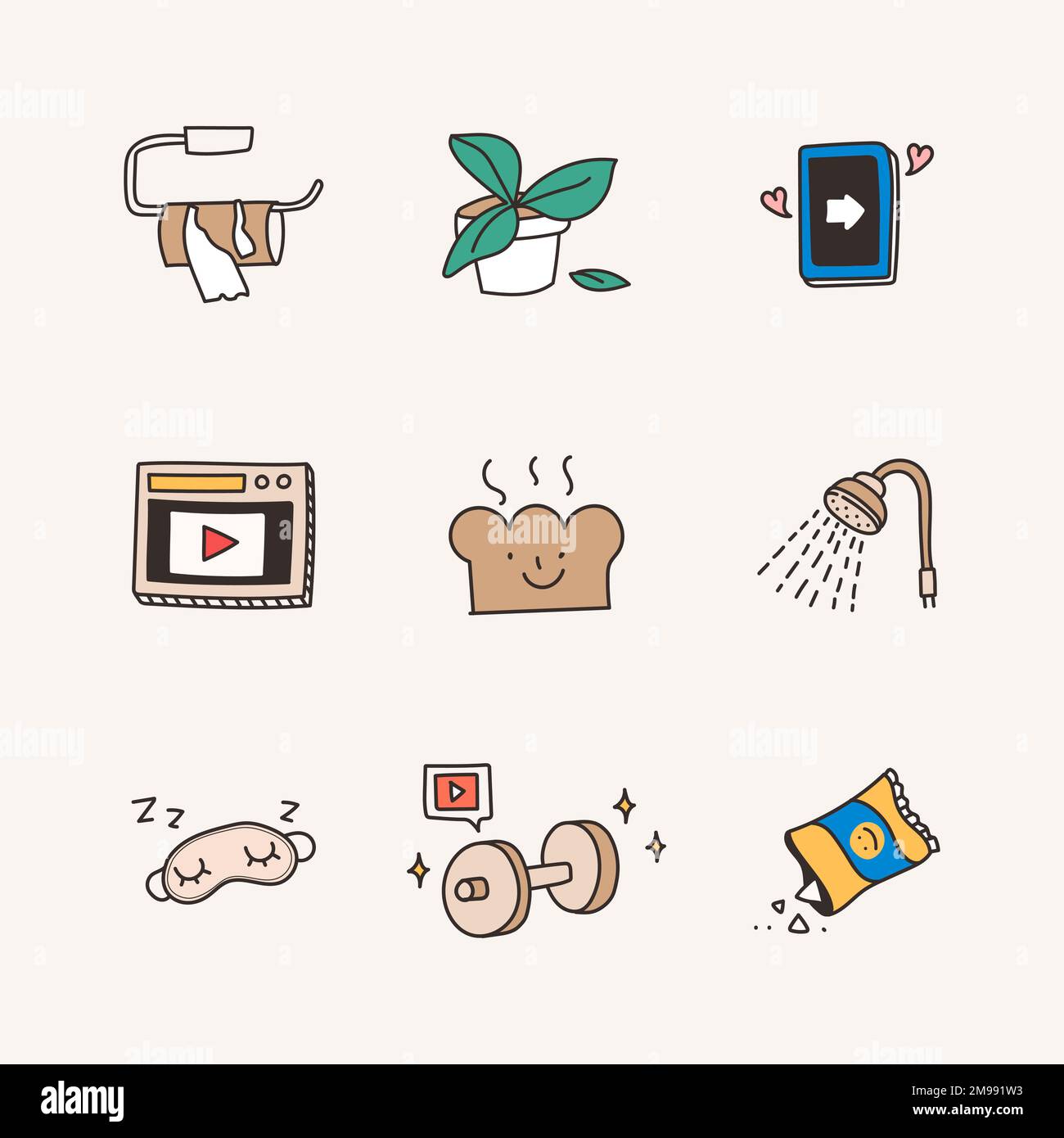 Cute social distancing and quarantine icon set vector Stock Vector