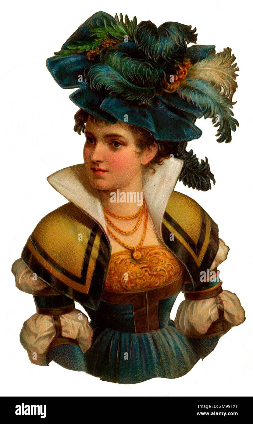 Victorian Scrap, woman in a large hat. Stock Photo