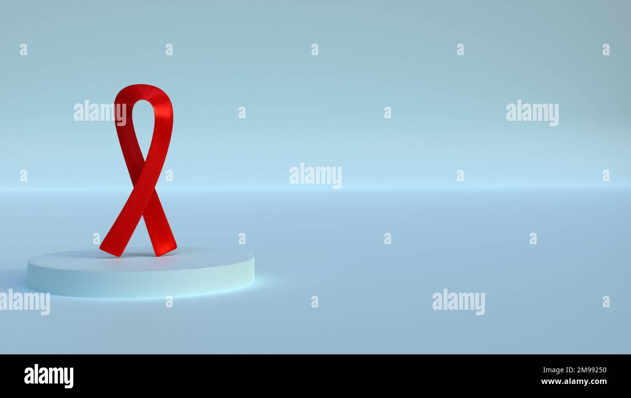 isolated red ribbon, design for cancer prevention or cure awareness 3d rendering, background for cancer campaign in social media, red ribbon concept Stock Photo