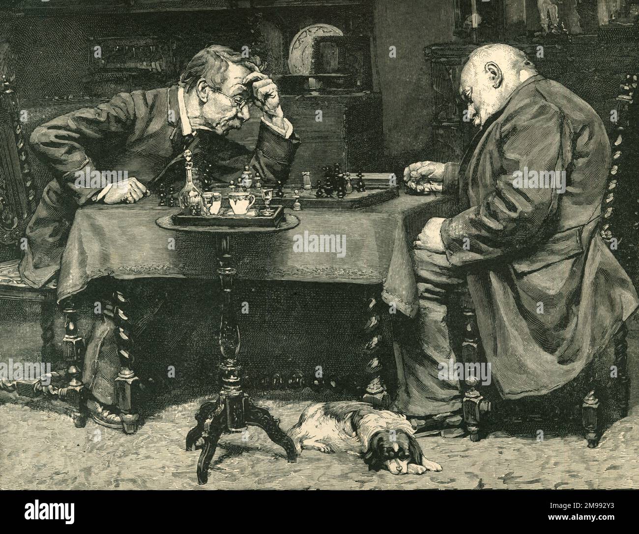 The game of chess, painting by Domenico Induno (1815-1878) was an Italian  painter. Old 19th century engraved illustration from La Ilustración  Artística 1882 Stock Photo - Alamy