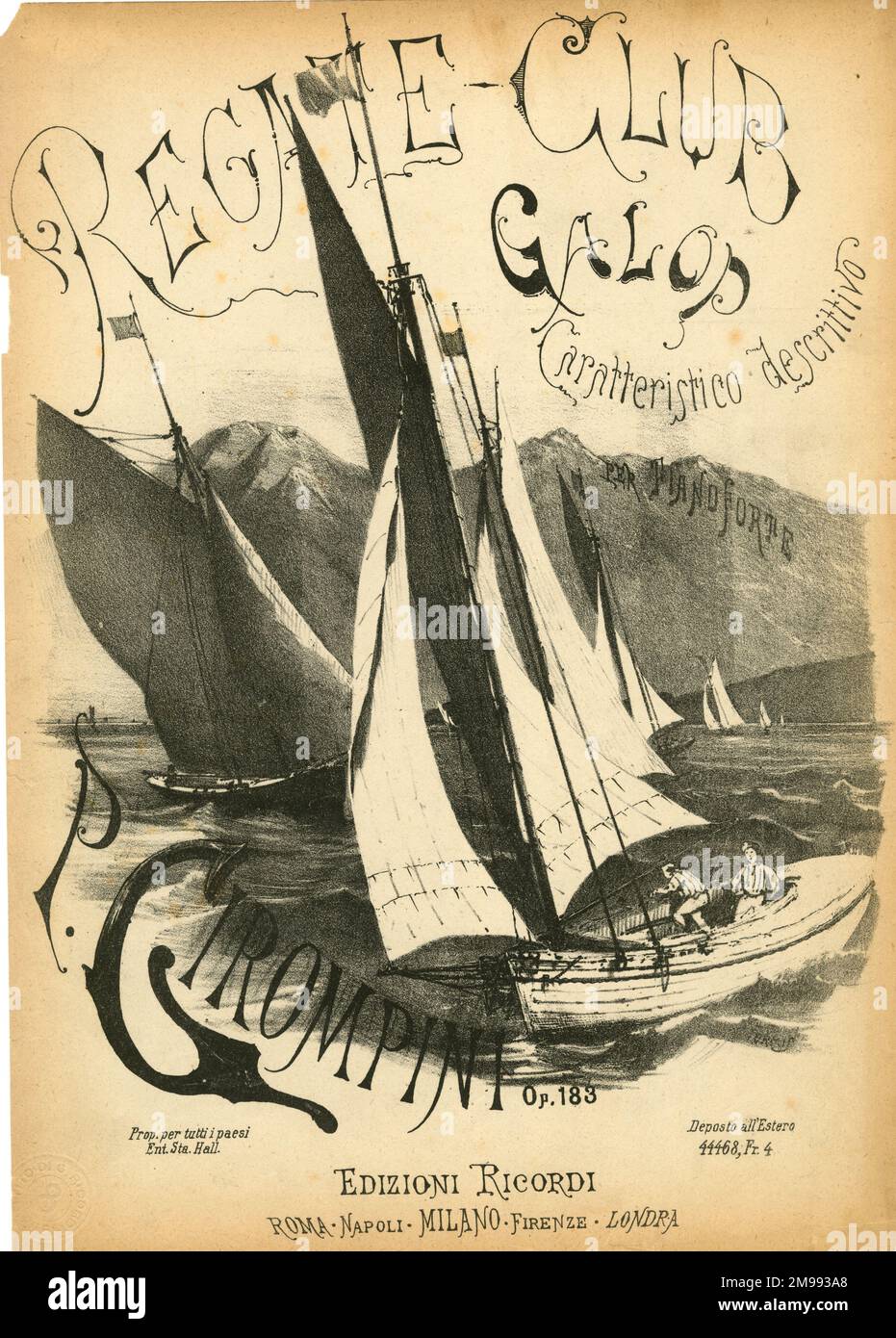 Music cover, Regate-Club Galop, Yacht Regatta, by Pietro Girompini. Stock Photo